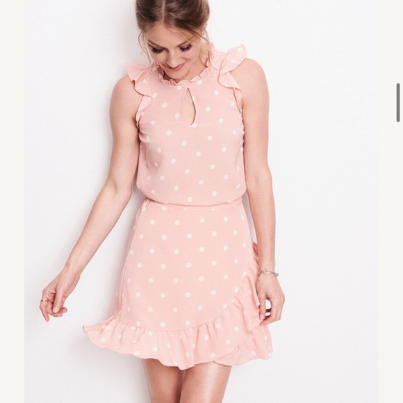 NWT LC Lauren Conrad Pink Polka Dot Ruffle Flutter Mini Skirt - Picture 3 of 13